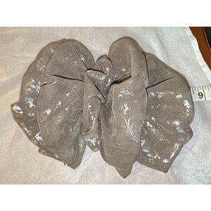 Vintage 60s Big Silky Look Hair Bow Barrette Clip Ribbon Tan Metalic 8”